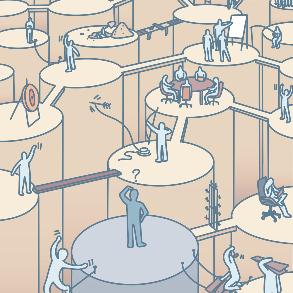 stick men on bridges and platforms
